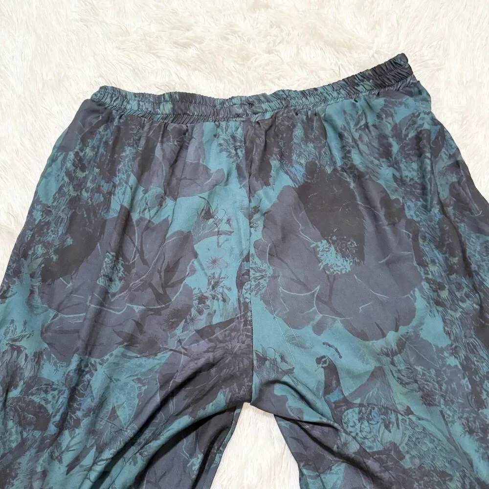 Women Soft Surroundings Floral Bosha Wide Leg Pants in Green Black Size Medium